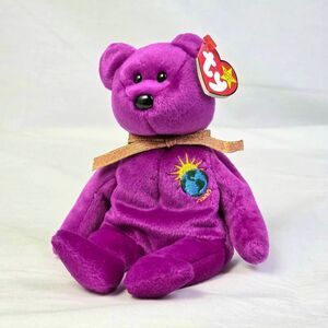 TY Beanie Baby Millenium Bear 1999 Purple Gold Ribbon with Tag